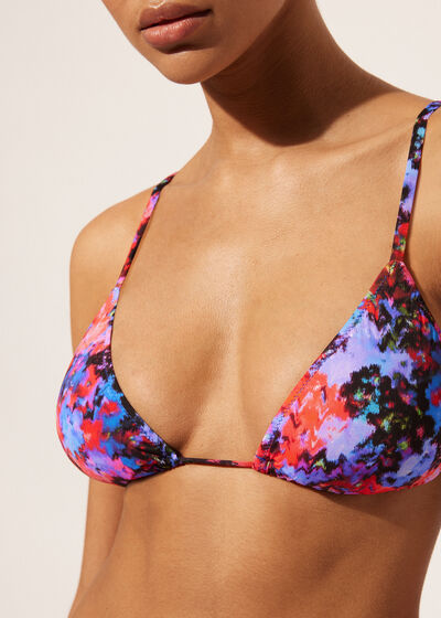 Removable Padding Triangle Swimsuit Top Blurred Flowers