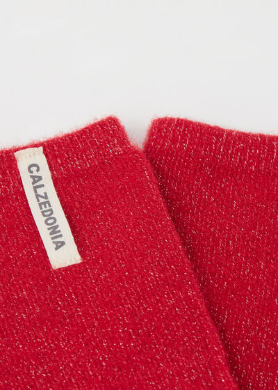 Vrúbkované vianočné domáce ponožky s trblietavým vláknom