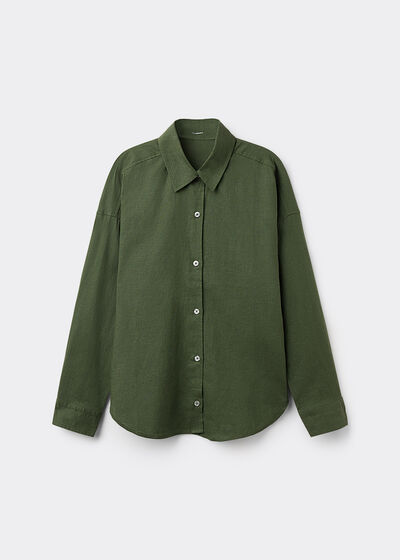Camisa Curta em Linho e Viscose