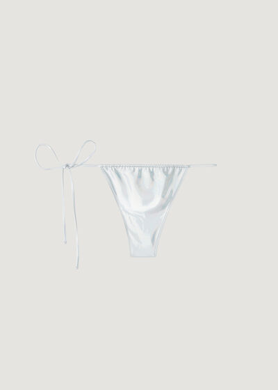 Coated-Effect String Thong Swimsuit Bottom Daytona