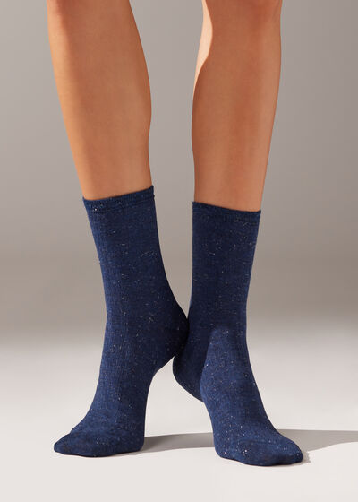 Glitter Ribbed Short Socks with Cashmere