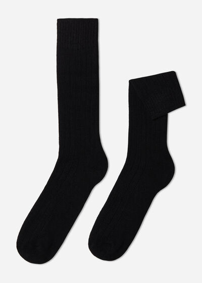 Kurze gerippte Herrensocken mit Wolle und Cashmere