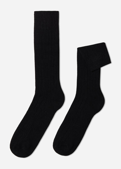 Ανδρικές Κοντές Κάλτσες σε Ριμπ Ύφανση με Μαλλί και Κασμίρ