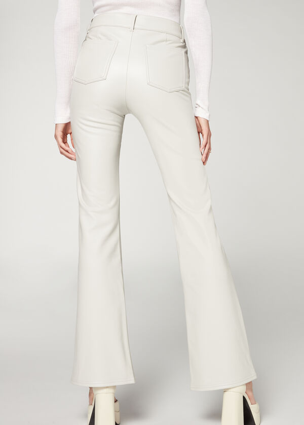 Coated-Effect Thermal Flare Leggings with Zip and Button