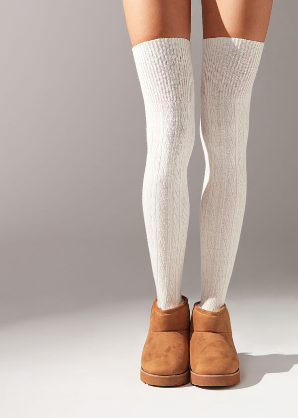 Cable-Knit Cashmere Over-the-Knee Socks - Calzedonia