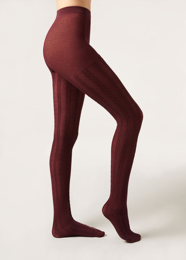 Cable Pattern Tights with Cashmere