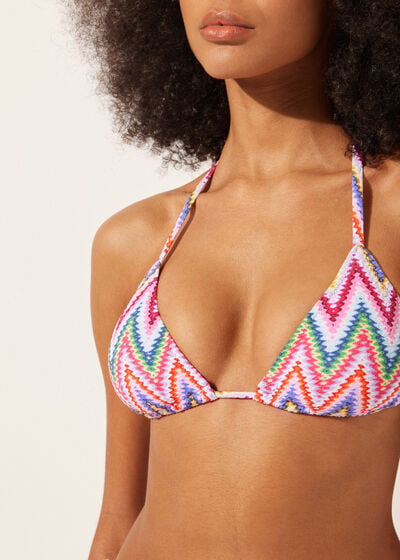 Háromszög Fazonú Bikini Felső Kivehető Kosárbéléssel Multicolor Chevron