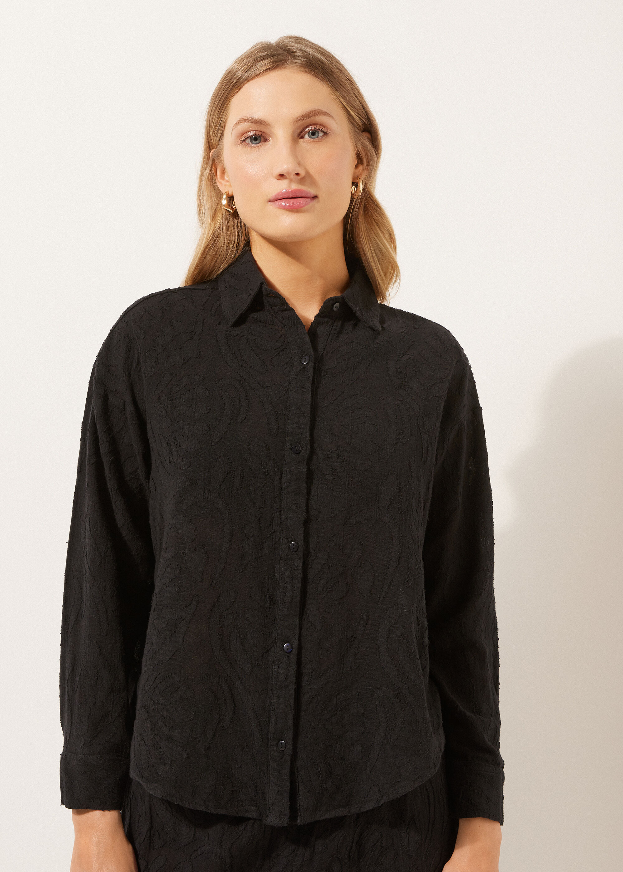 Kurze Jacquard-Hemdbluse