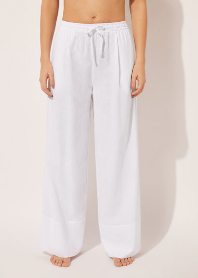 Linen and Viscose Palazzo Trousers