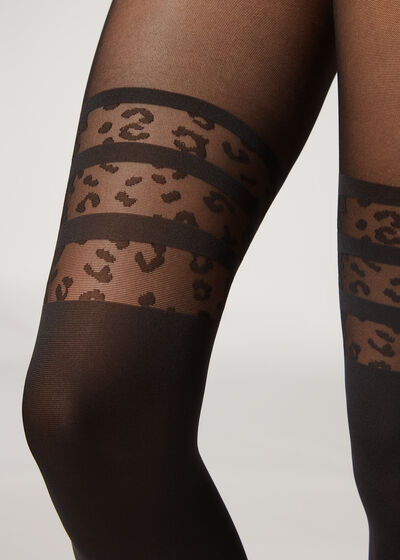 Animal Print Over-Knee Effect Tights