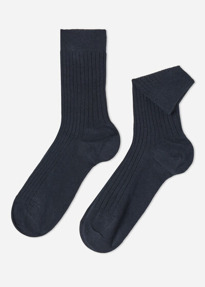 Krátké pánské žebrované ponožky s kašmírem