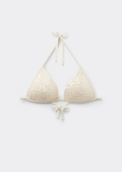 Padded Triangle Bikini Top Sequin Net
