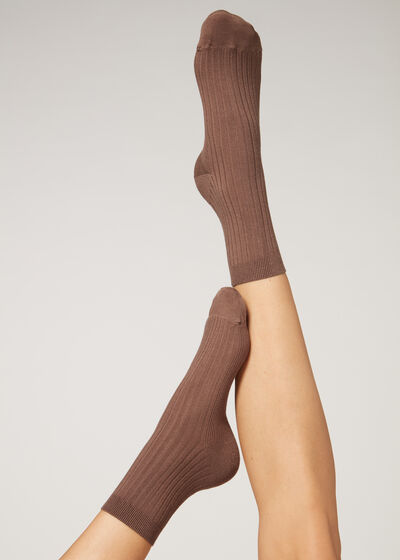 Short Ribbed Socks with Cotton and Cashmere