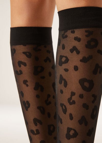 Animal Print Pattern Sheer Knee-High Socks