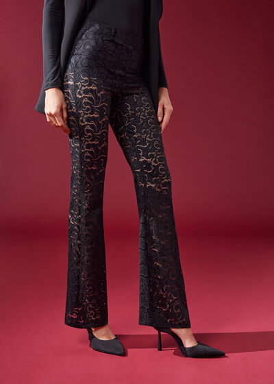 Lace Flared Leggings with Culottes