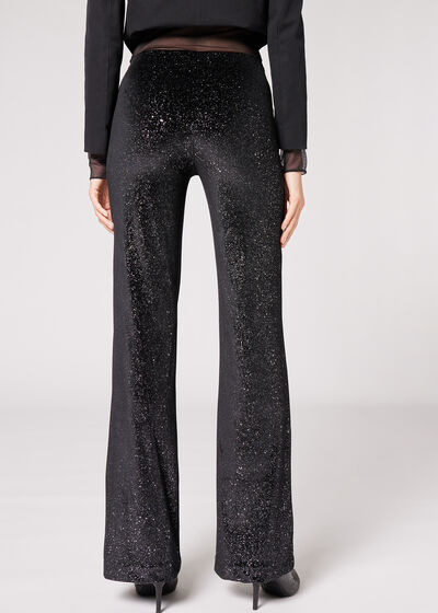 Leggings met Wijde Pijpen van Fluweel met Glitter