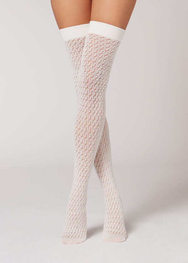 Textured Cotton Over-the-Knee Socks