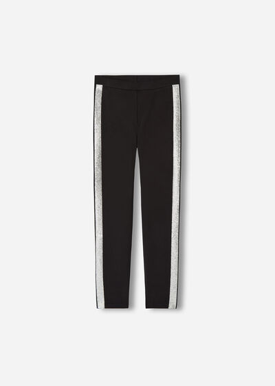 Leggings aus Thermo-Baumwolle mit Schmuckstreifen für Mädchen
