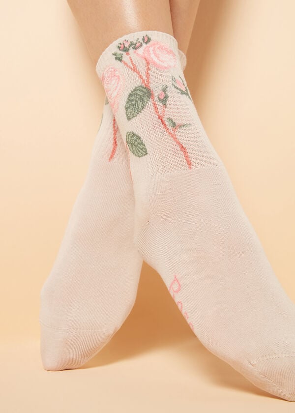 Krátke športové ponožky s kvetmi Eco