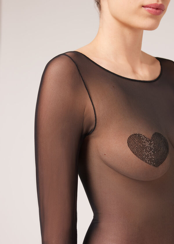 Sheer Lace & Mesh Bodysuit  Black Dot Mesh – Smart & Sexy