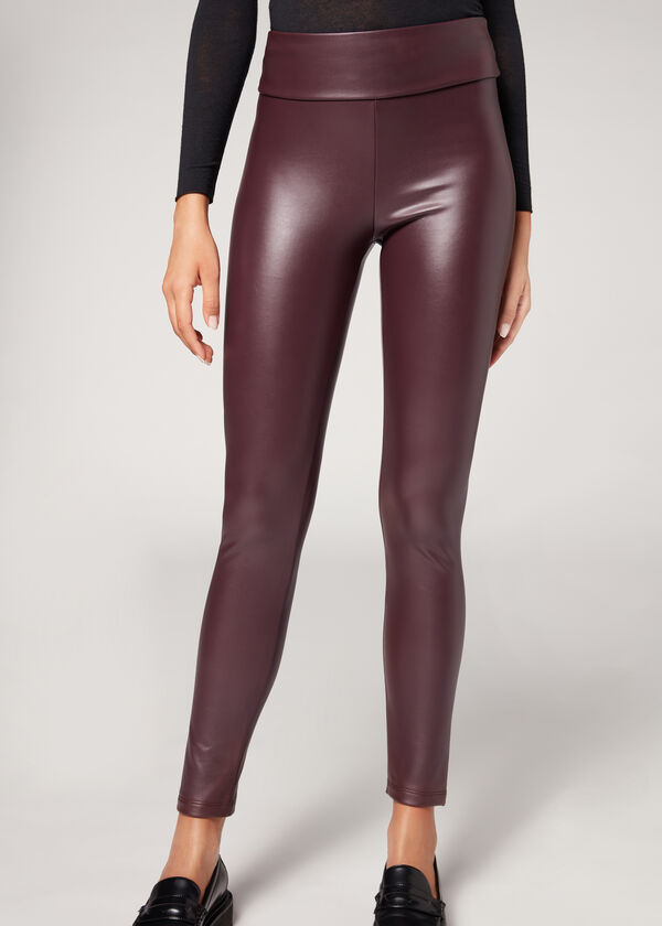 Legging de grossesse en simili-cuir brillant doublé polaire