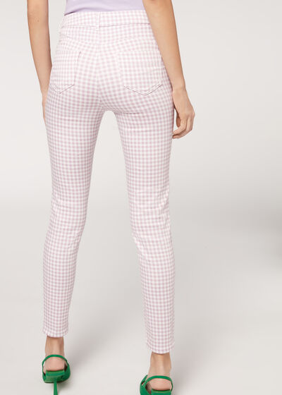 Gingham Print Soft Touch Push Up Jeans