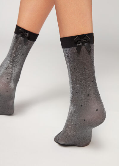 Priehľadné trblietavé krátke ponožky s bodkami