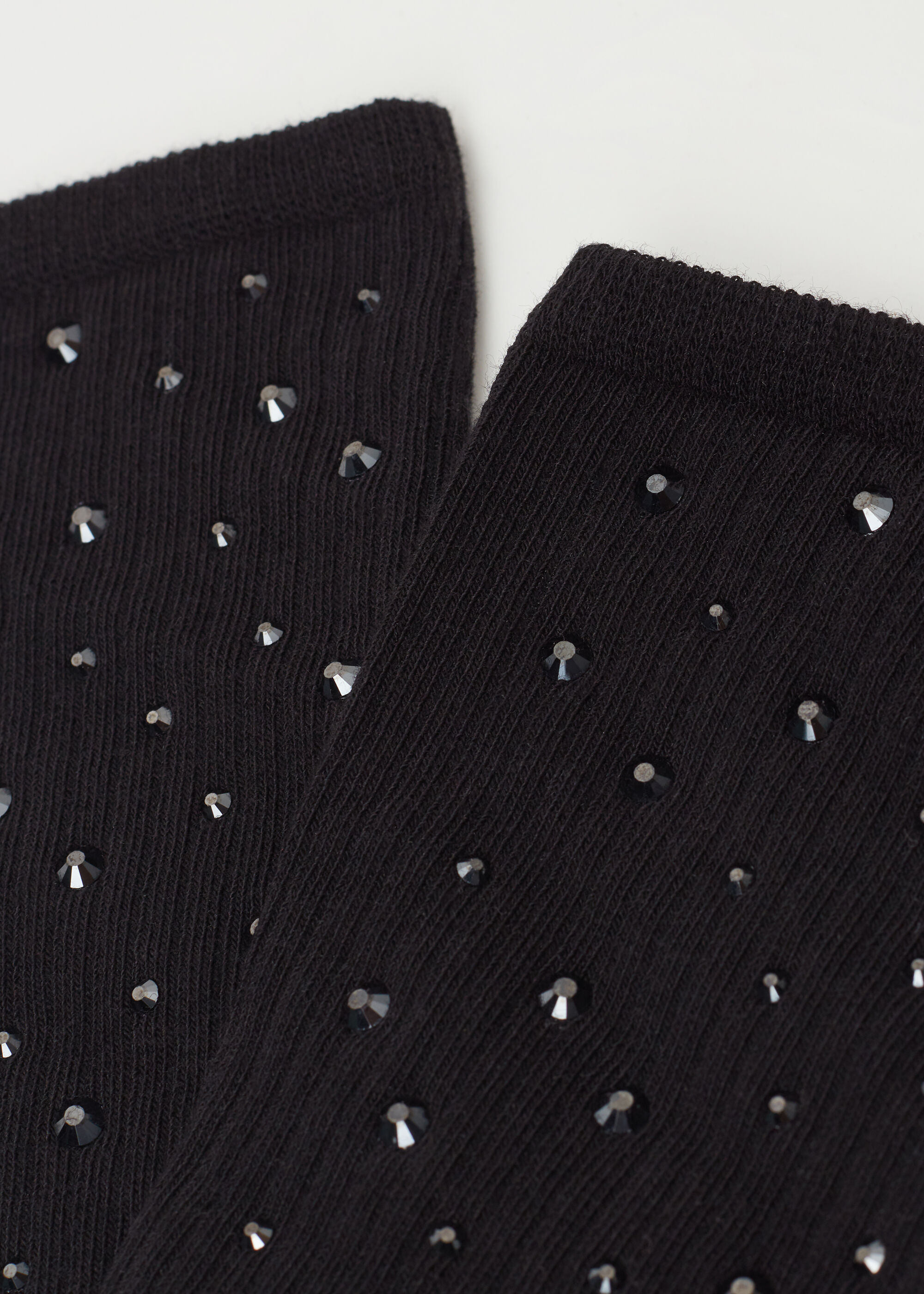 Ribbed Socks with Diamanté Appliqué