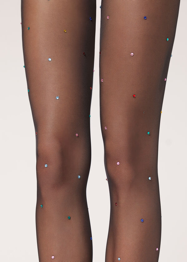 Tulle Tights with Back Line and Multicolor Rhinestones - Patterned tights -  Calzedonia