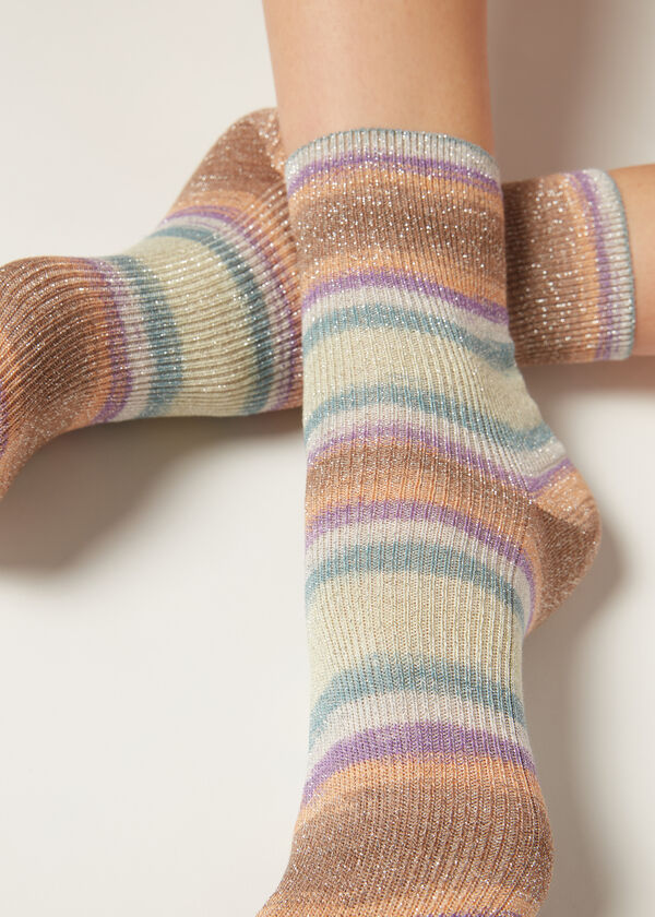 Chaussettes basses à rayures en dégradé de couleurs avec paillettes