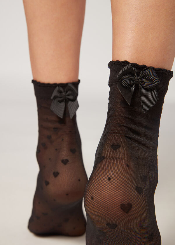 Calcetines Cortos en Tul con Corazones y Topos