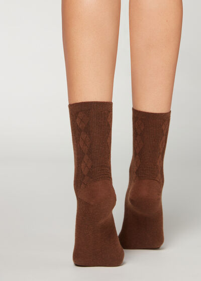 Diamond-Pattern Wool Short Socks