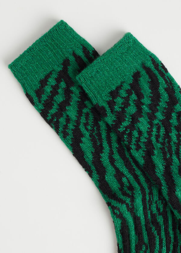 Kurze Socken mit Cashmere und Animal-Muster