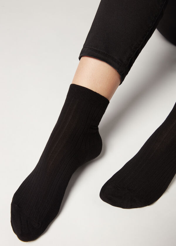 Short Ribbed Socks with Cotton and Cashmere