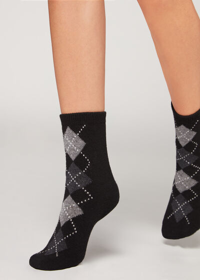 Diamond-Pattern Cashmere Short Socks