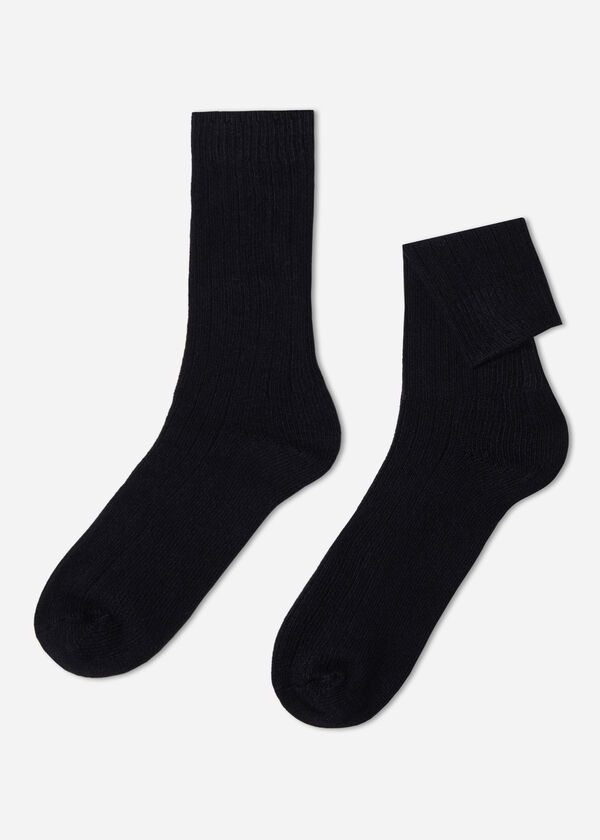 Kurze gerippte Herrensocken mit Wolle und Cashmere