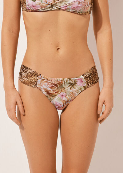 Ruched Brazilian Bikini Bottoms Wild Tropics