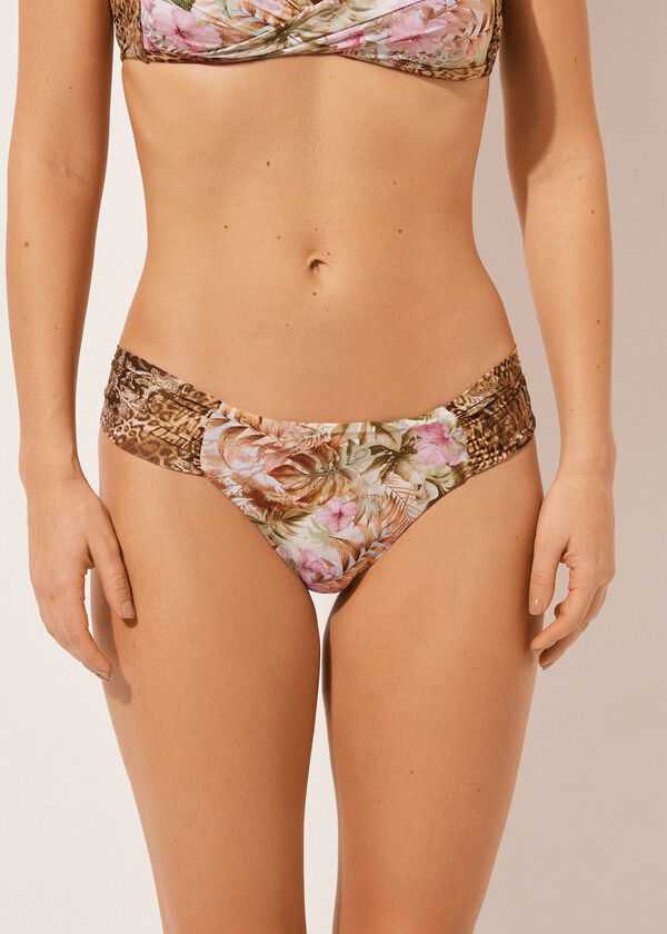 Ruched Brazilian Bikini Bottoms Wild Tropics