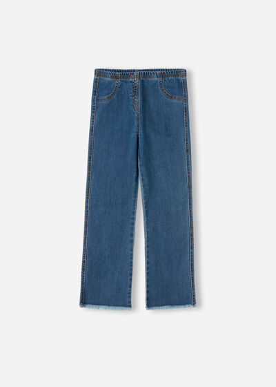 Colanți din Jeans Evazați Cropped pentru Fete