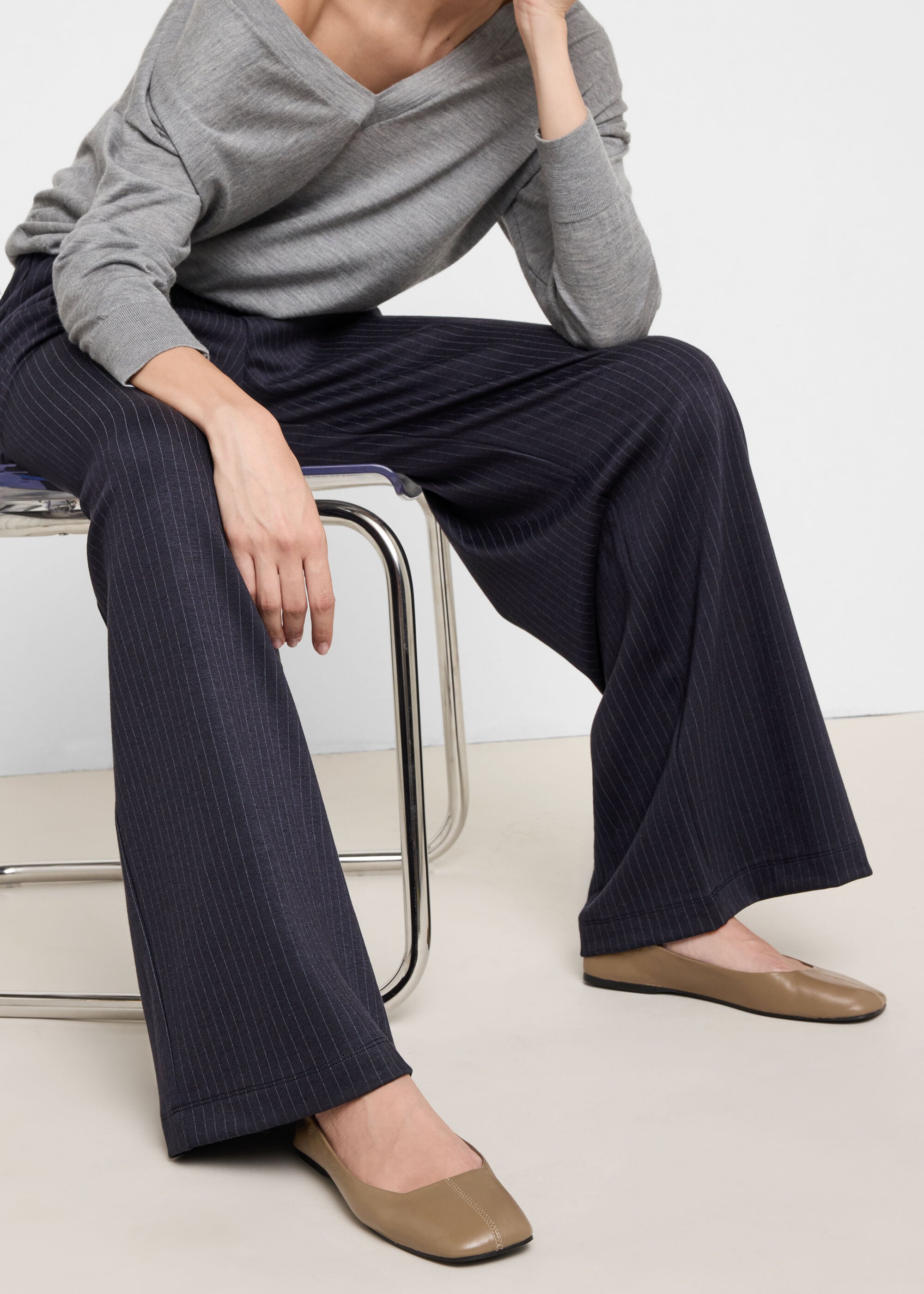 Pantaloni Largi tip Palazzo cu Dungi