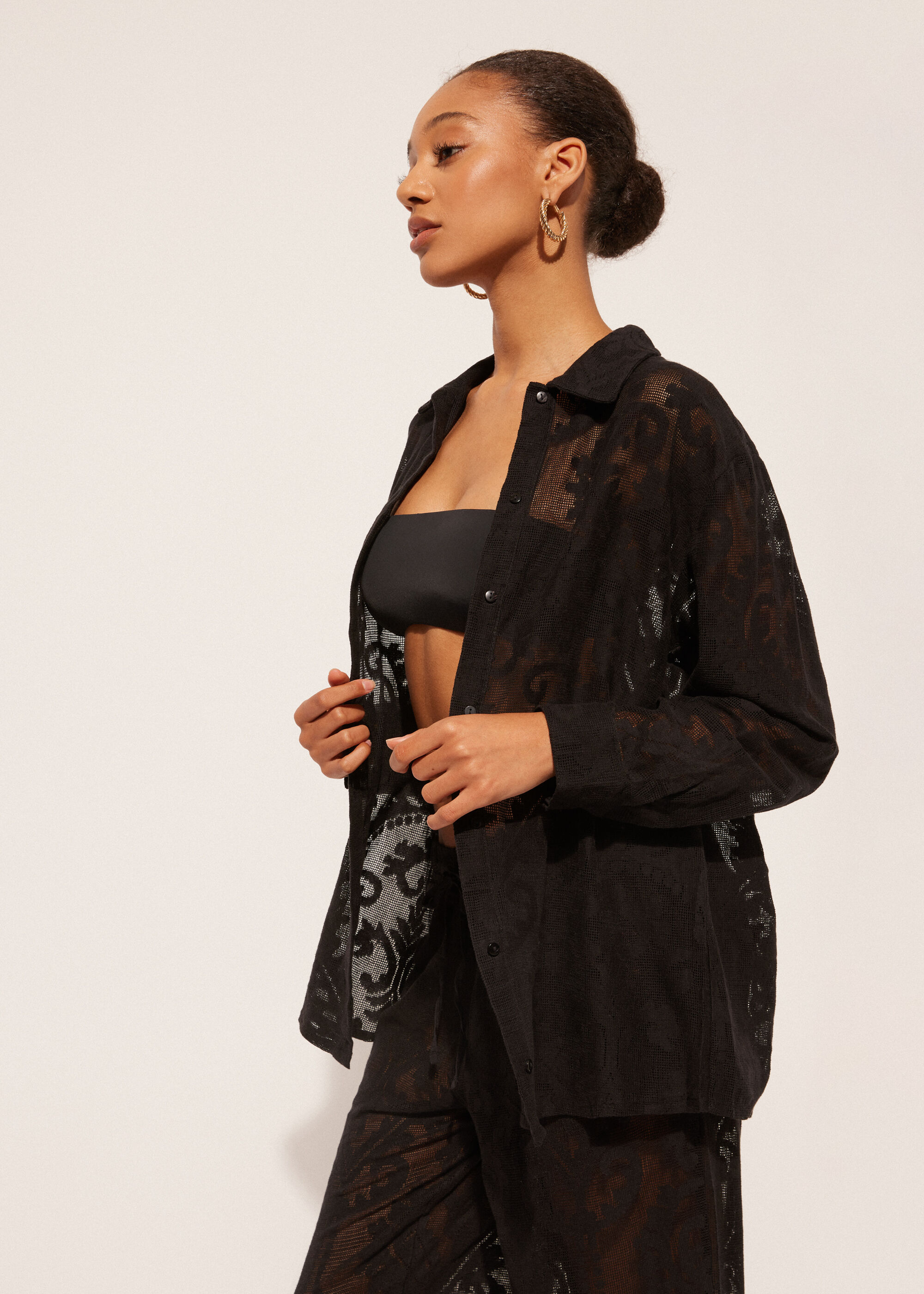 Embroidered Mesh Shirt