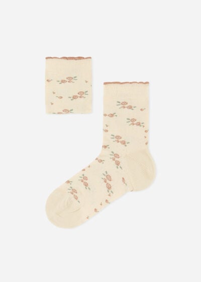 Dievčenské krátke ponožky s obrázkom kvetov Eco