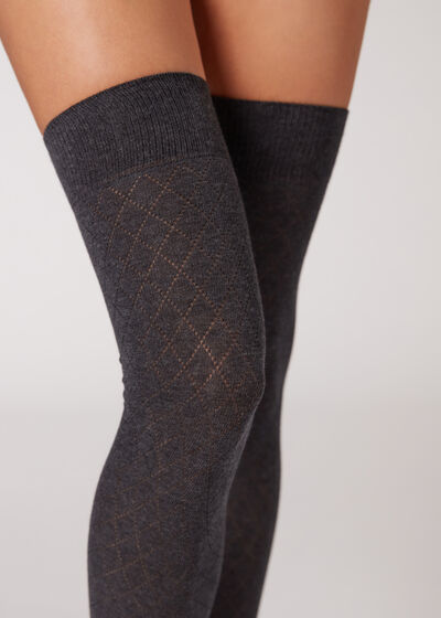 Textured Cotton Over-the-Knee Socks