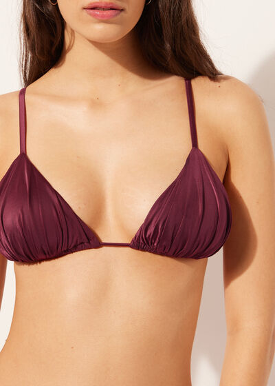 Removable Padding Triangle Swimsuit Top Shiny Satin