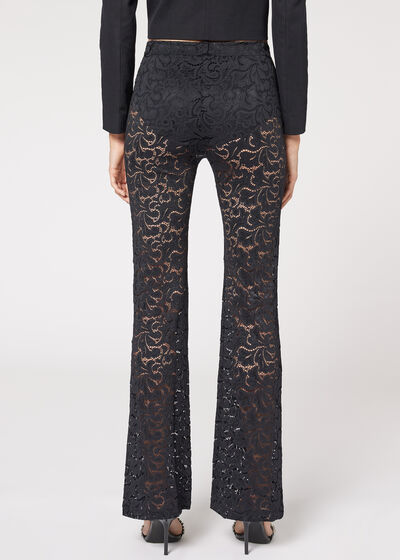 Leggings a Zampa in Pizzo con Culotte