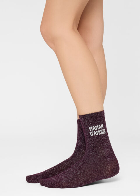 Chaussettes à paillettes avec inscription