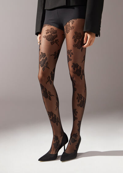 Rose Motif 40 Denier Tulle Tights