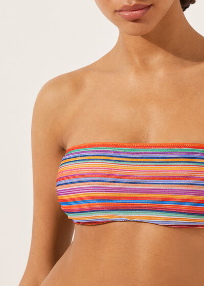Bandeau Bikini Top Colorful Stripes