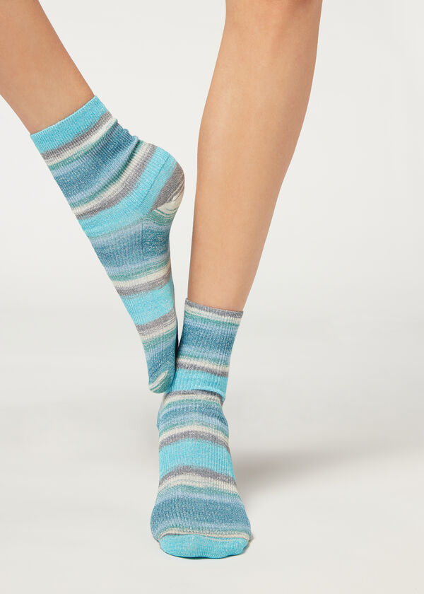 Faded Striped Short Socks with Glitter