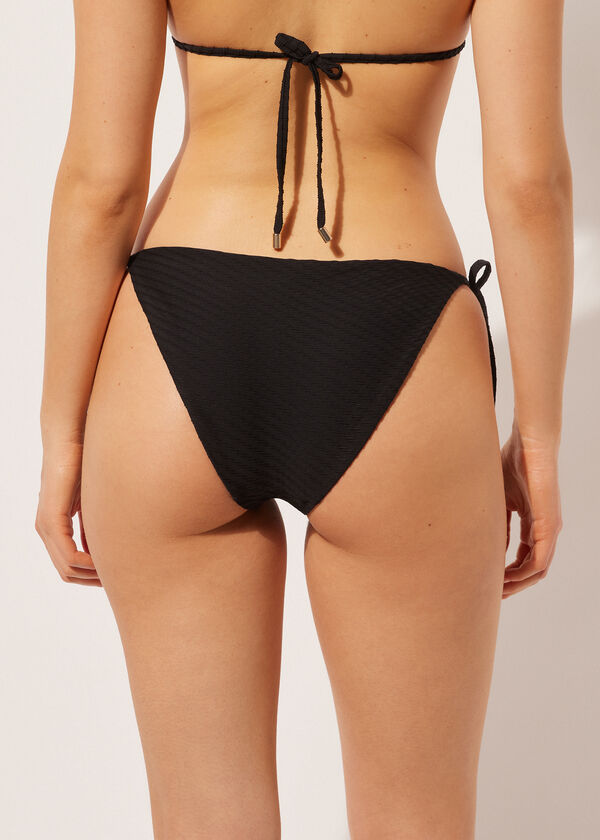 String Swimsuit Bottom 3D Black Waves